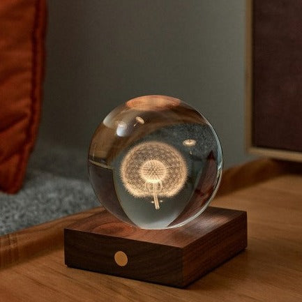 Kristallen lichtbol met paardenbloem D8 H12 cm