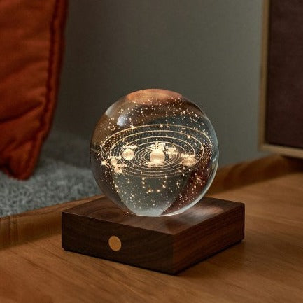 Kristallen lichtbol met zonnestelsel D8 H12 cm