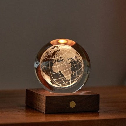 Kristallen lichtbol met wereldbol D8 H12 cm