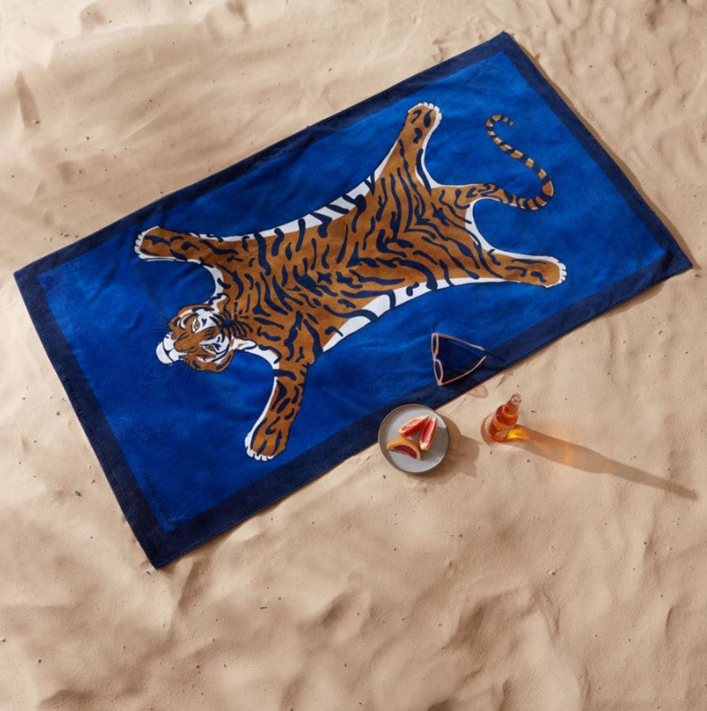 Tiger Printed Beach Towel (Blue)
