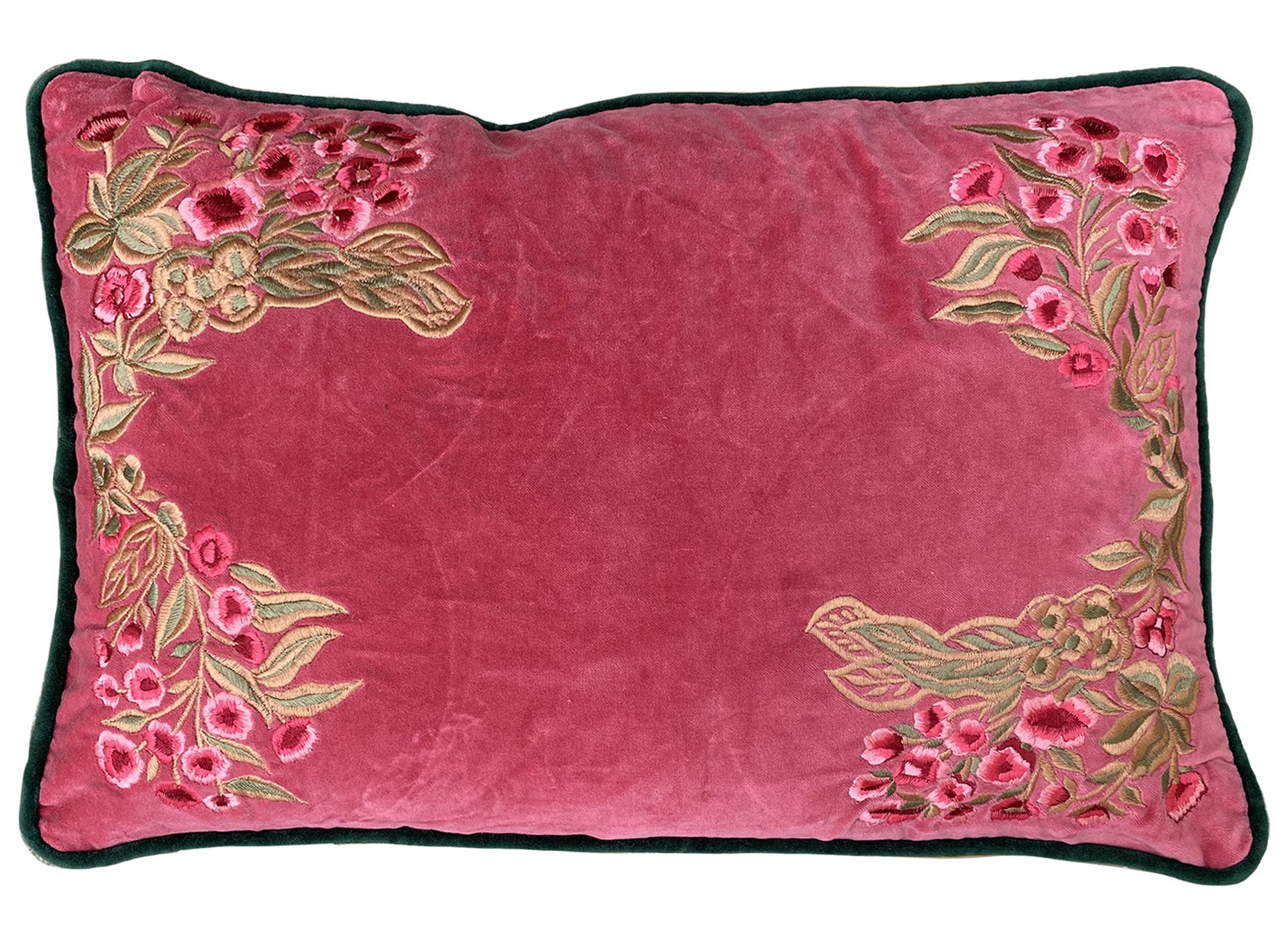 roze kussen geborduurde bloemen