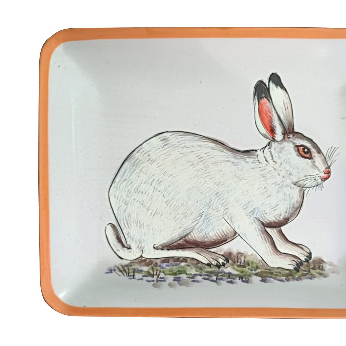 Wit oranje dienblad met konijn