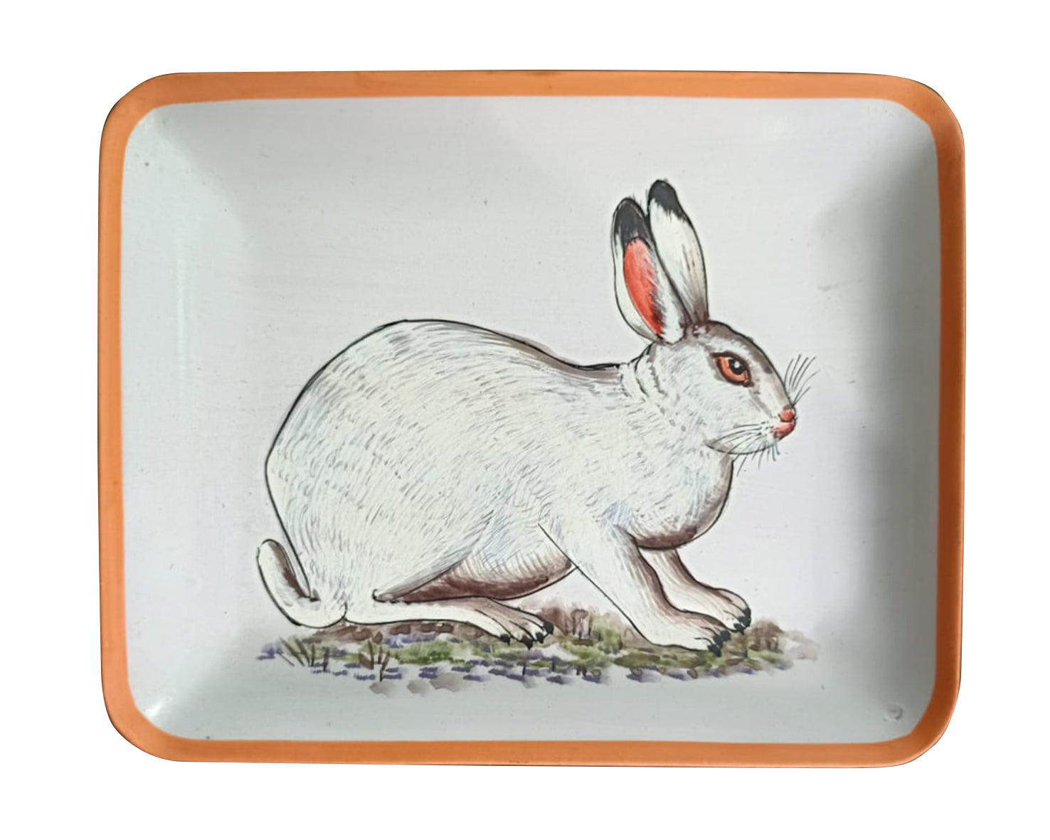 Wit oranje dienblad met konijn