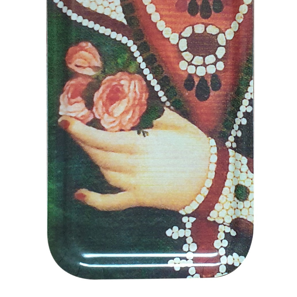 Vrouw met bloemen dienblad