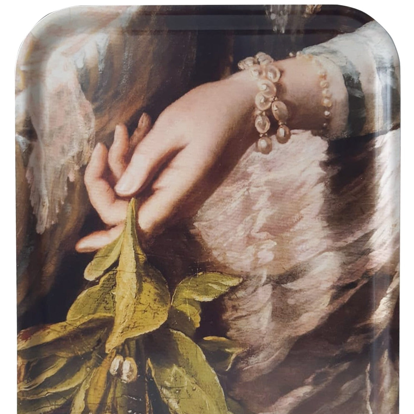 Dienblad hand met bloemen