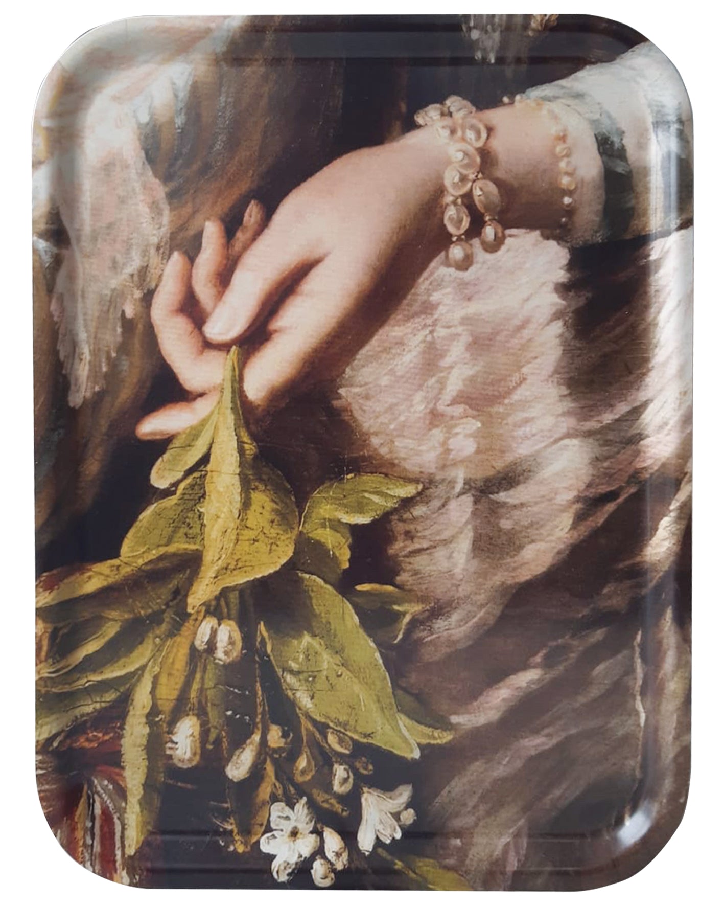 Dienblad hand met bloemen