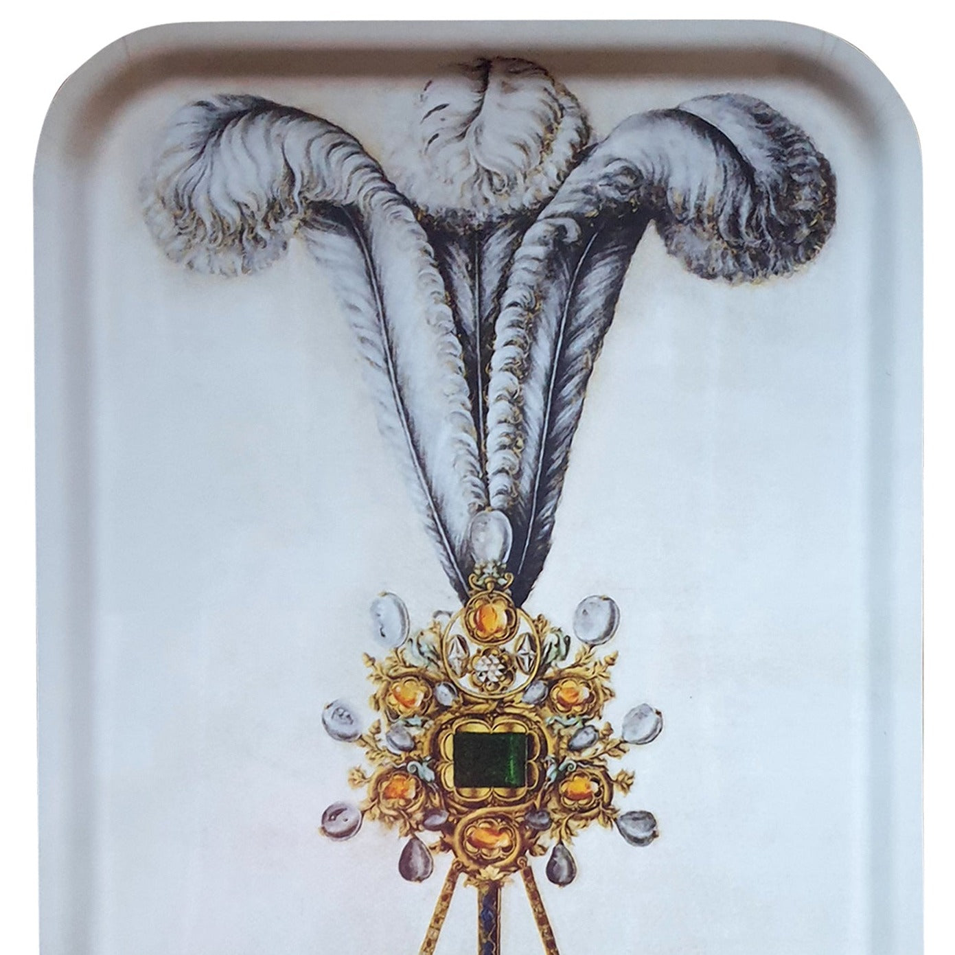 Dienblad veren en juwelen