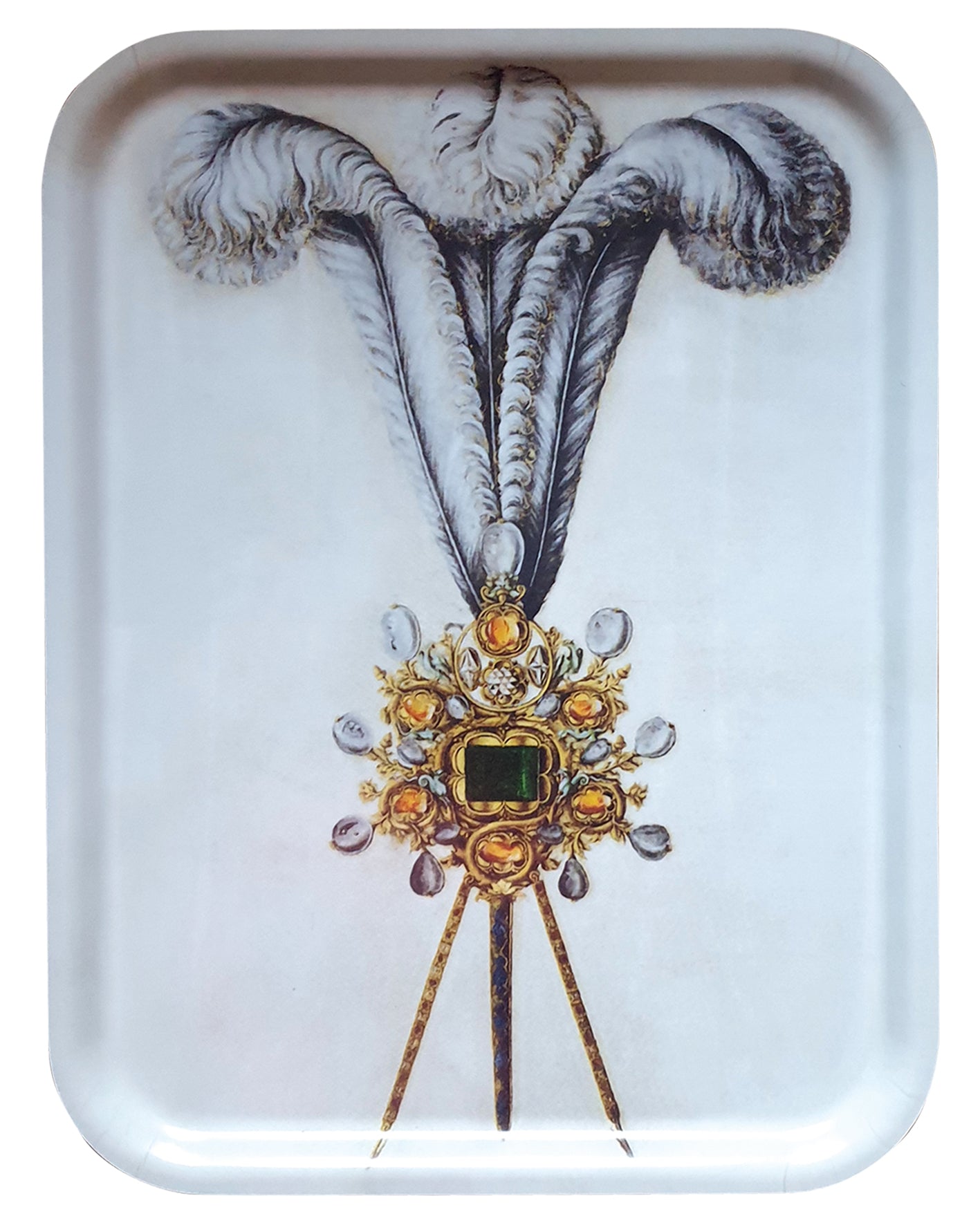 Dienblad veren en juwelen