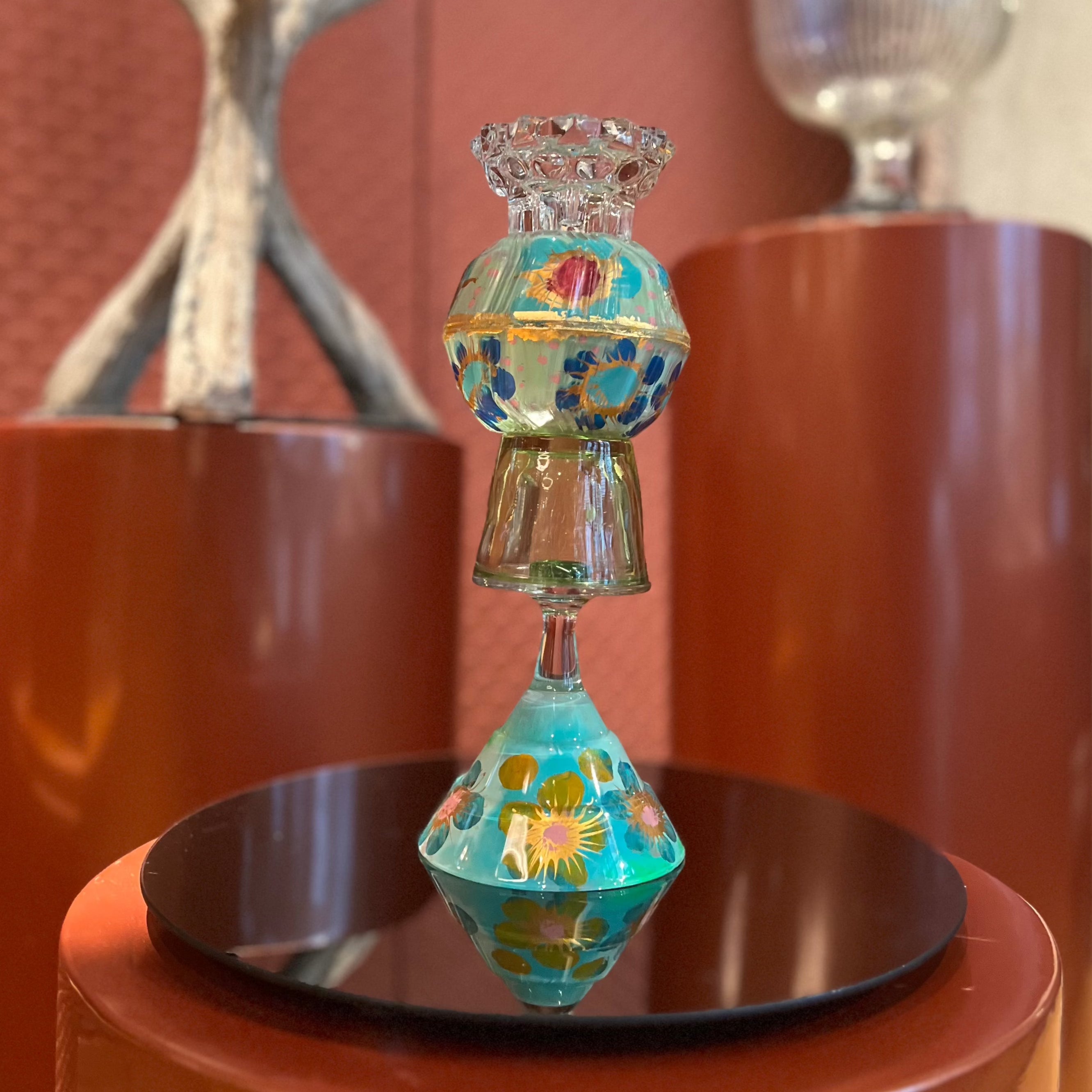 Glanskandelaar Turquoise Large - diner of stompkaars