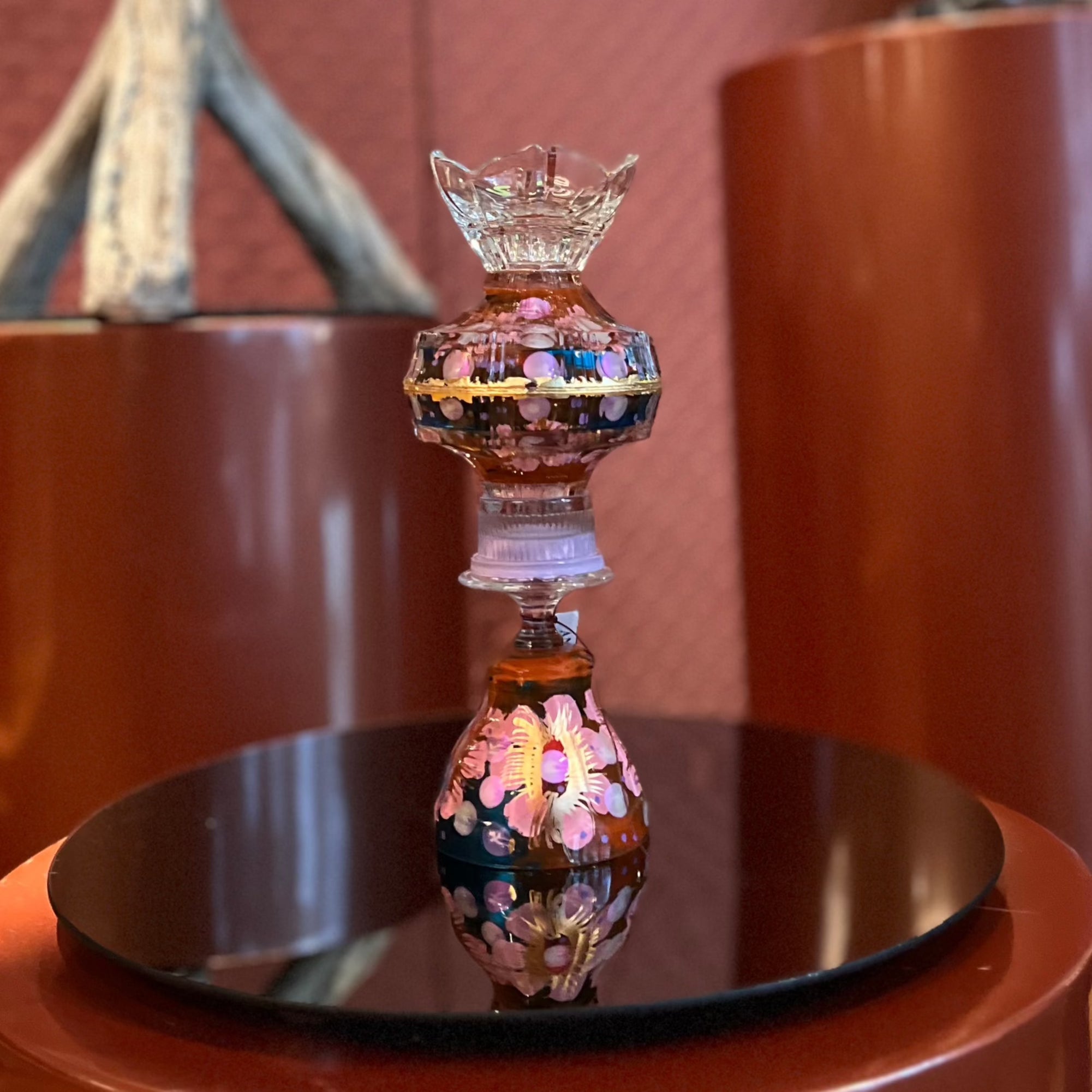 Glanskandelaar Oranje/Roze Small - dinerkaars