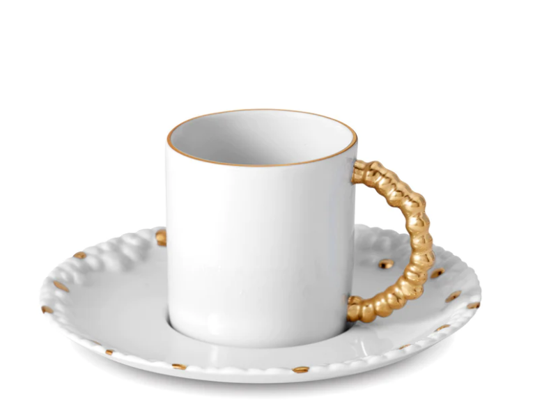 L'objet x Haas Mojave Espresso, Koffie, Thee kop en schotel - Wit/Goud