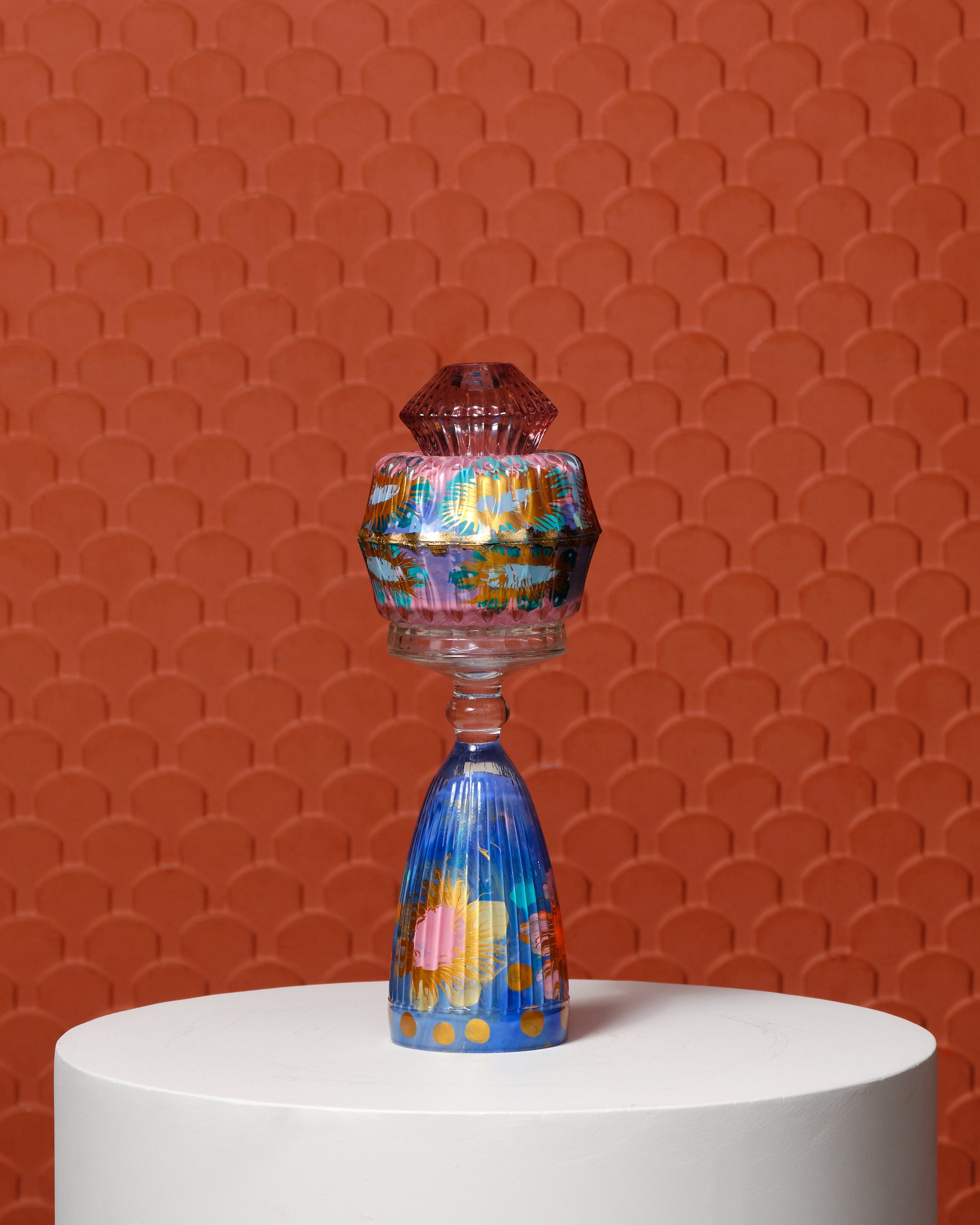 Glanskandelaar Medium (Blauw/Roze)