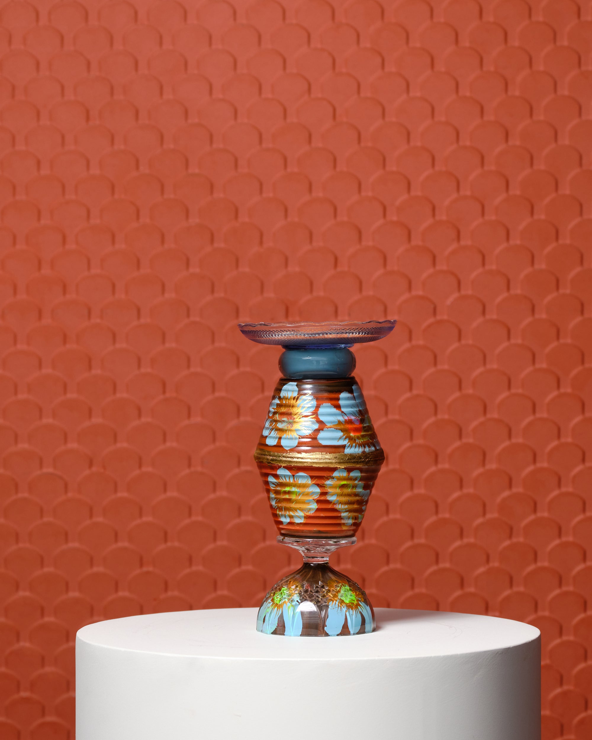 Glanskandelaar Medium (Oranje/Blauw)