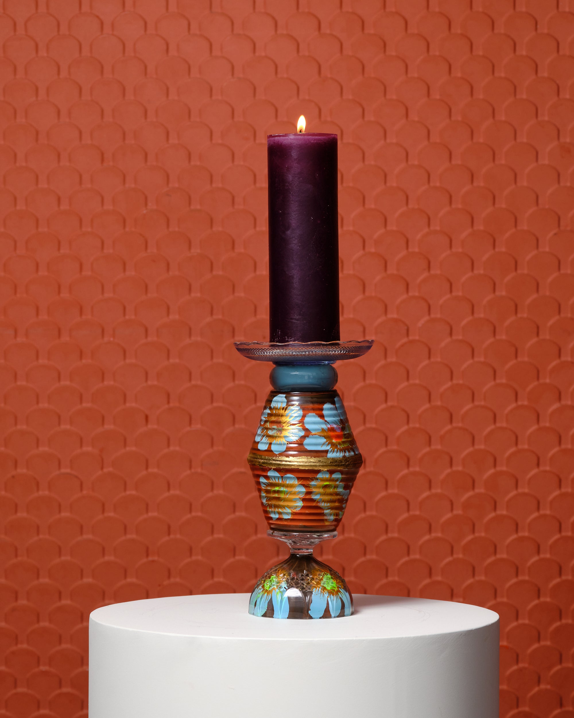 Glanskandelaar Medium (Oranje/Blauw)