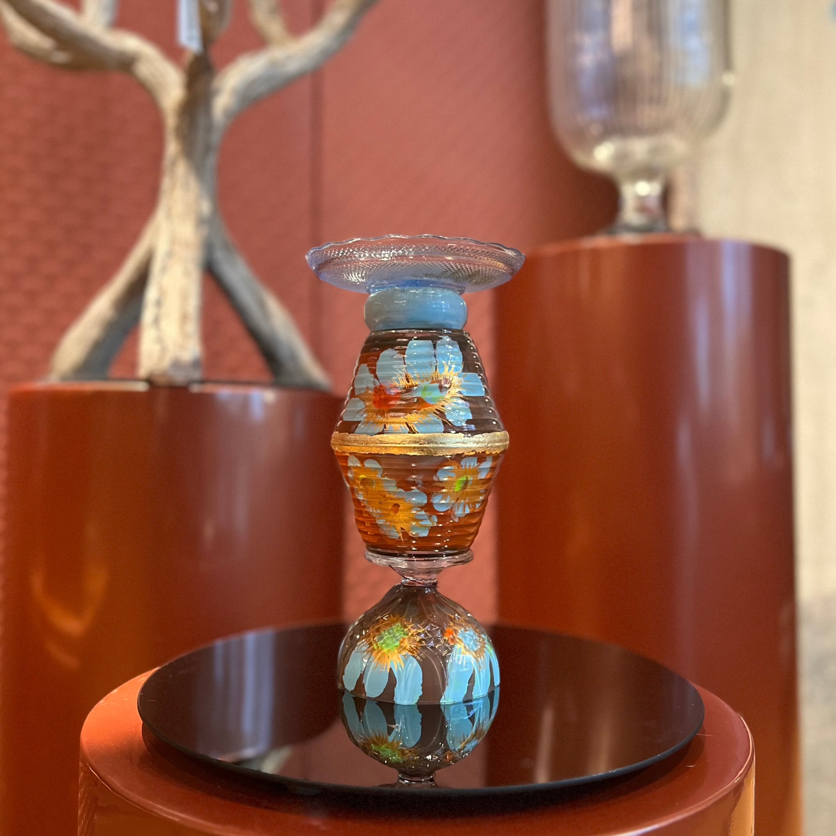 Glanskandelaar Oranje/Blauw Medium - stompkaars